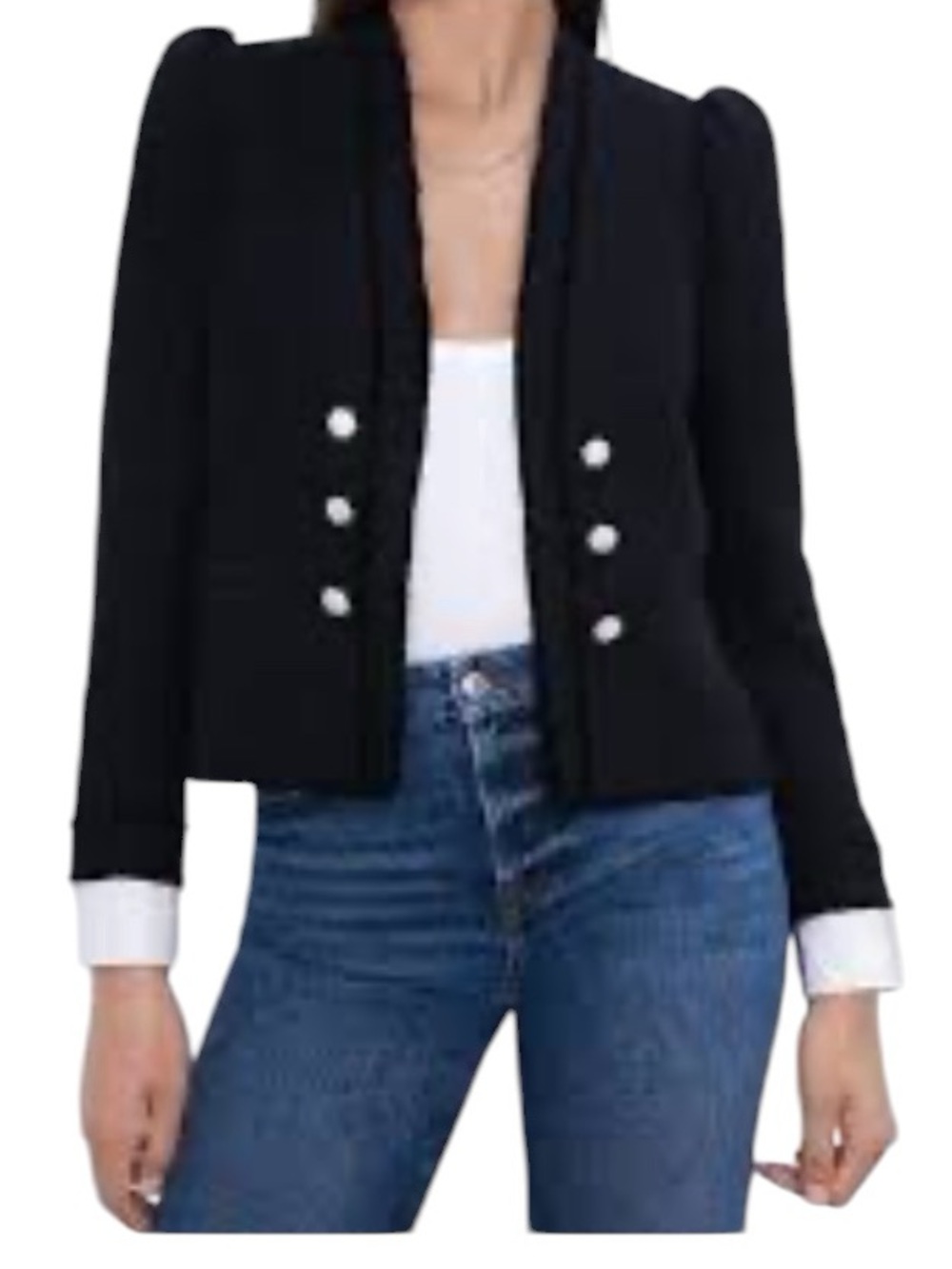 Zara Black Tweed Poplin Rhinestones -Button Blazer